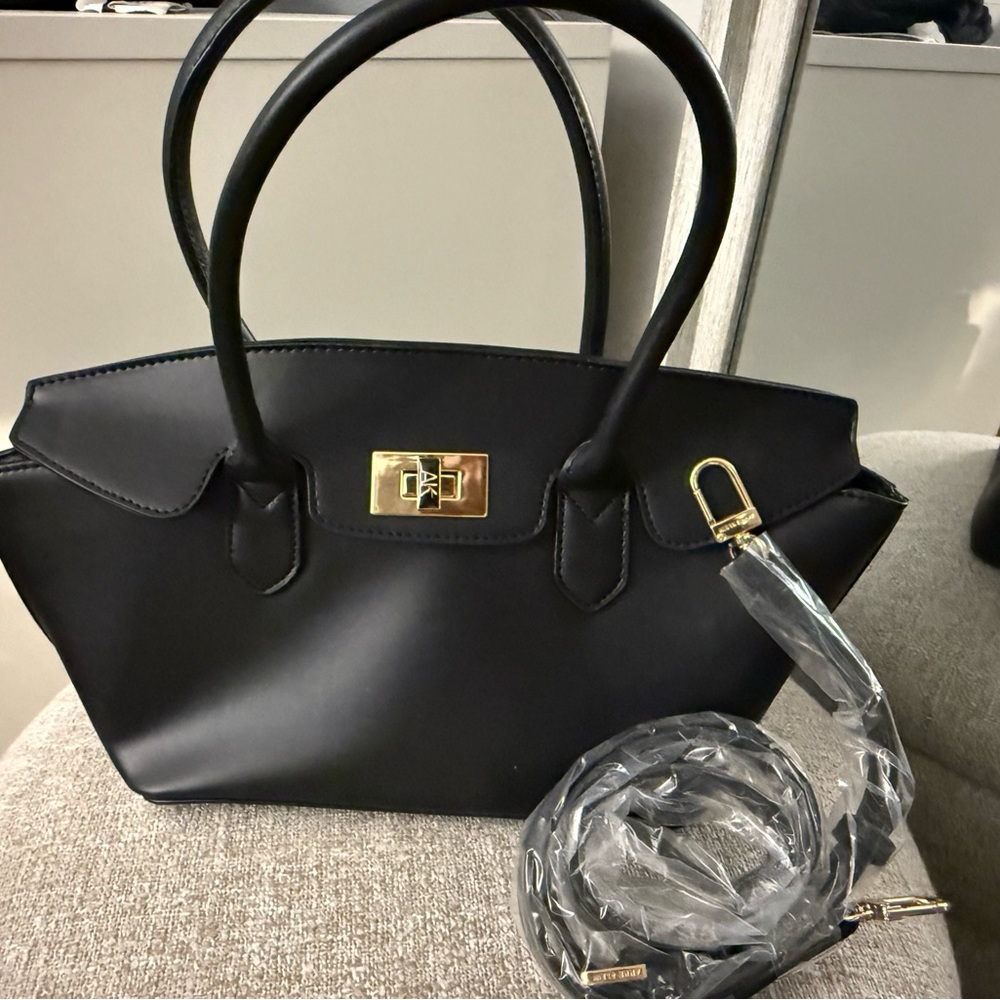 Anne Klein Black Satchel with Gold Accents